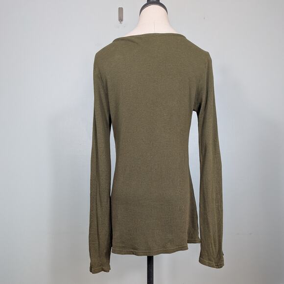 Y2K Thermal Long Sleeve Top S Olive Green Scoop Buttons Knit Twilightcore Elena - Picture 6 of 9